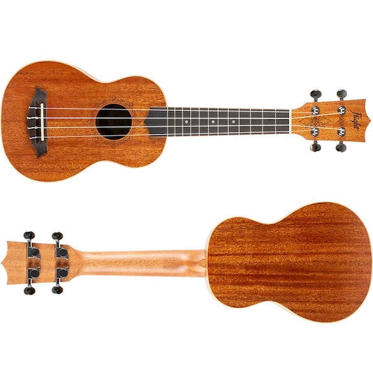 Flight DUS321 MAH Soprano Ukulele met Mahogany Body, Bone Topkam en Aquila Super Nylgut Snaren