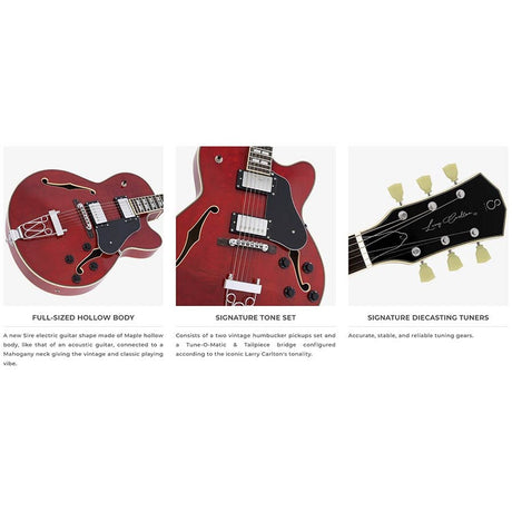 Sire Guitars H7F/STR Elektrische archtop gitaar, doorkijk rood