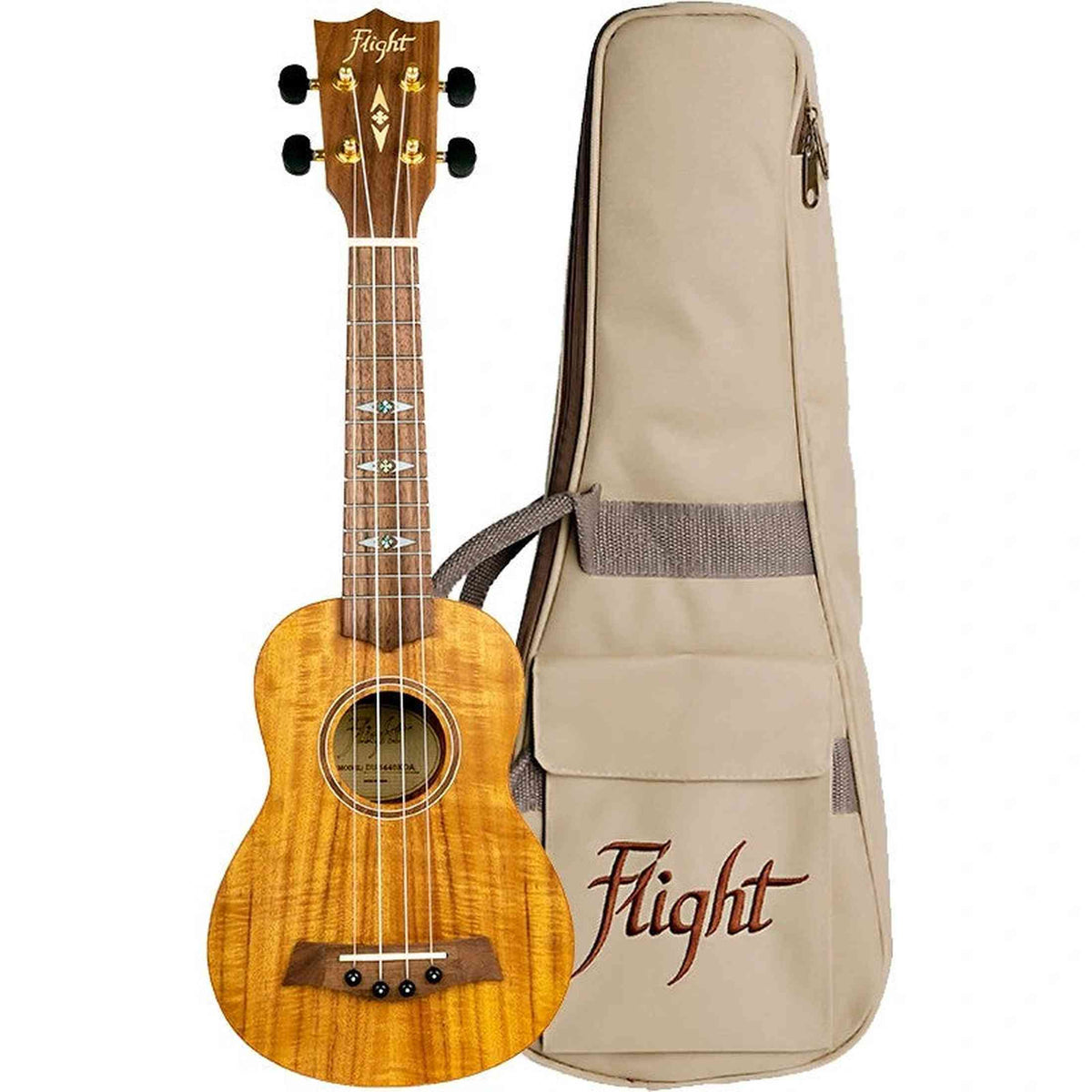 Flight DUS440 Acacia Soprano Ukulele met Acacia Body, Bone Topkam en Aquila Super Nylgut Snaren