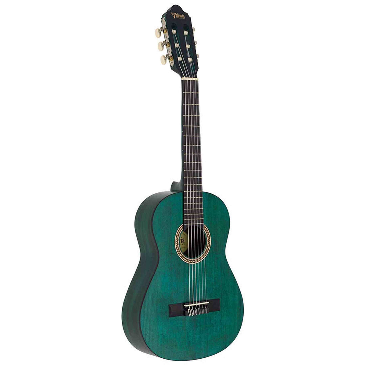 Valencia VC202TBU klassieke gitaar 1/2, sitka sparren top, nato zij- & achterblad, transparant blauwe finish