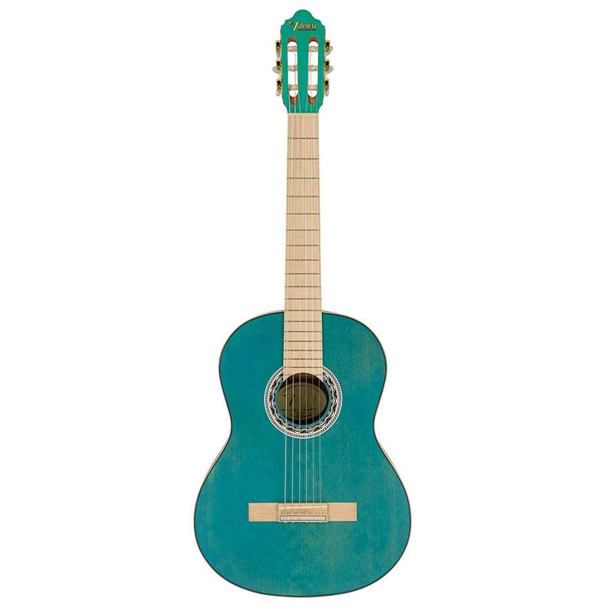 Valencia VC354HAB Klassieke Gitaar 4/4 – Sitka Spar & Mahonie, Aqua Blauw, Inclusief Tas, Standaard en Stemapparaat