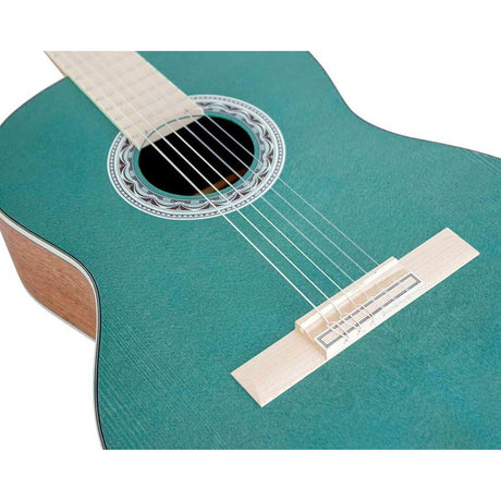 Valencia VC354HAB Klassieke Gitaar 4/4 – Sitka Spar & Mahonie, Aqua Blauw, Inclusief Tas, Standaard en Stemapparaat