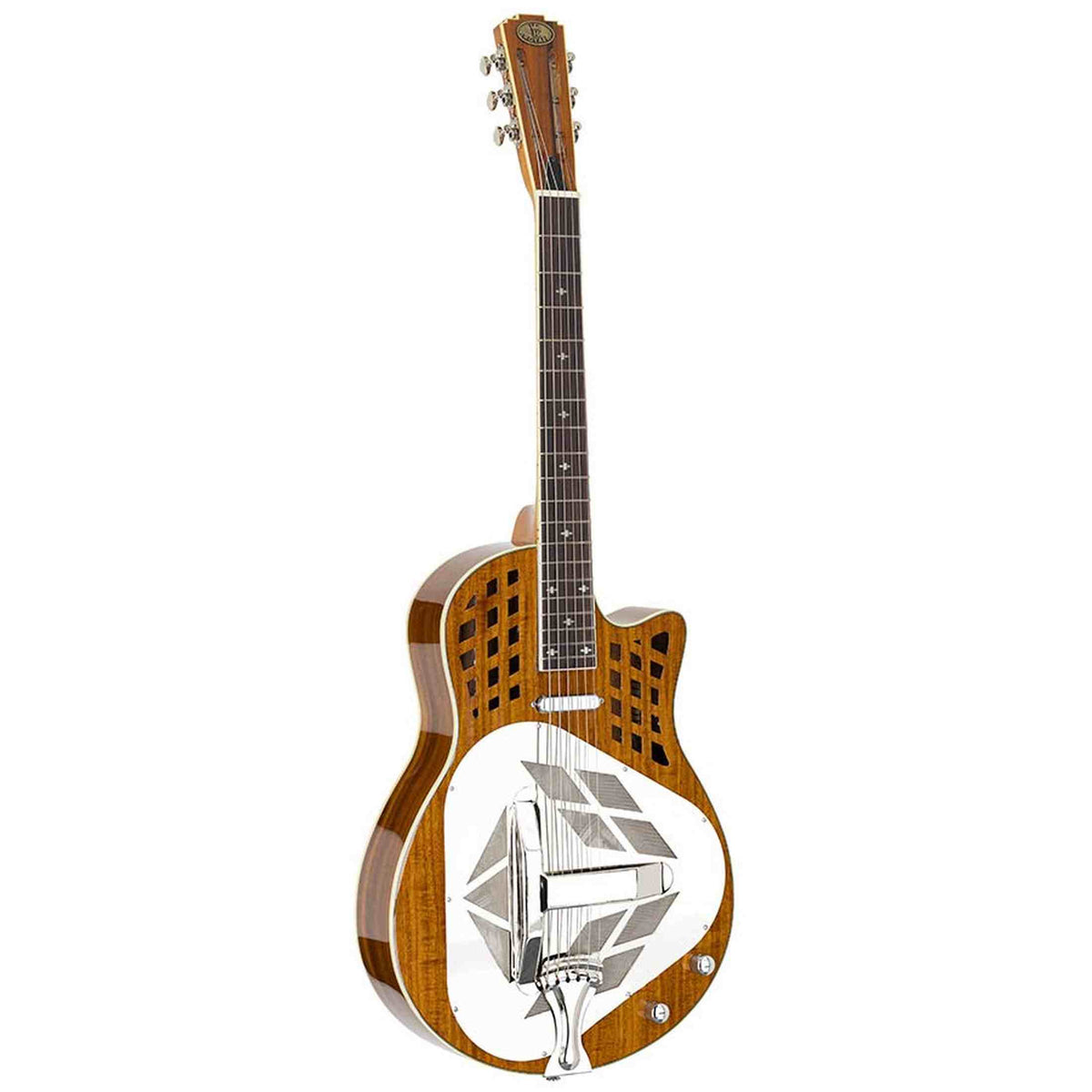 Royall KOA12LS Tricone Resonator 12-Fret – Hawaïaans Koa, Cutaway, Lipstick Pickup, Softcase