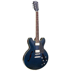 SX SEL6/GBU archtop gitaar – 2 humbuckers, esdoorn body, Glitter Blue + gigbag