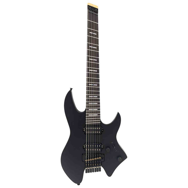 Sire X6H7/BKS elektrische gitaar – 7-snarig headless model, mahonie met maple top, Black Satin, HH-configuratie, stainless frets, met gigbag