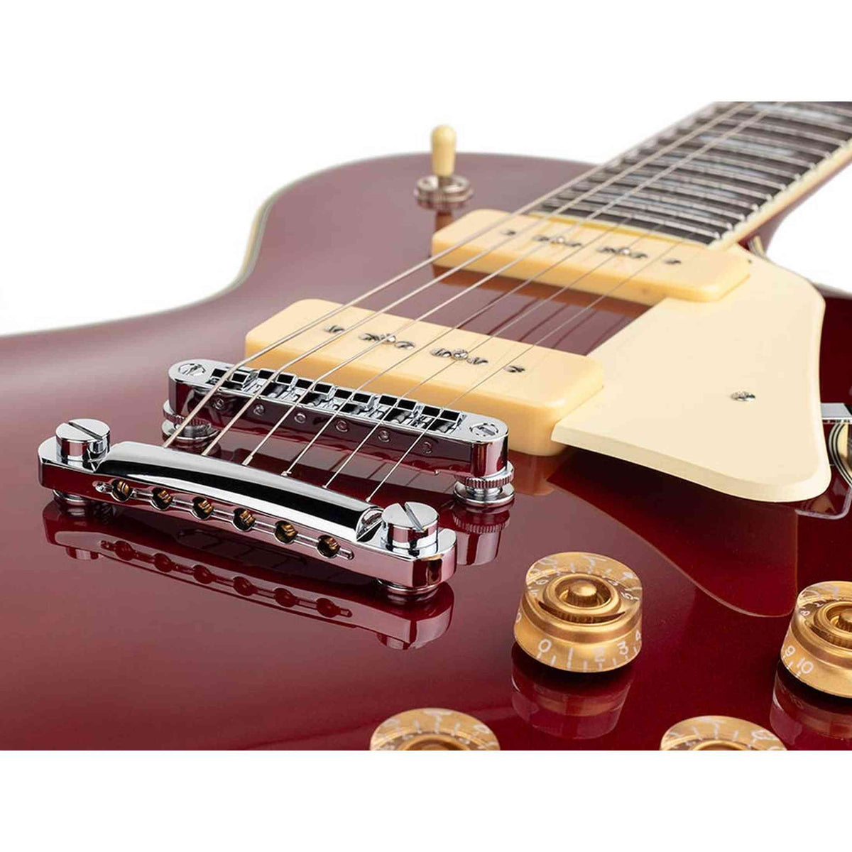 Sire L7VN/CAR elektrische gitaar – L-Style, mahonie met maple top, Candy Apple Red, P90 pickups, stainless frets, locking tuners