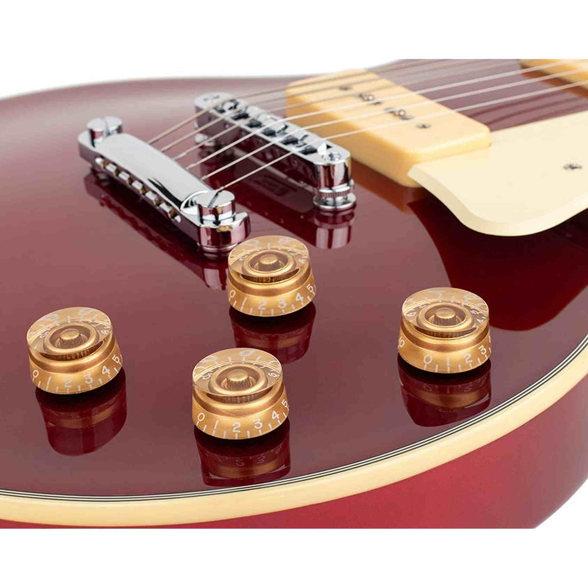 Sire L7VN/CAR elektrische gitaar – L-Style, mahonie met maple top, Candy Apple Red, P90 pickups, stainless frets, locking tuners