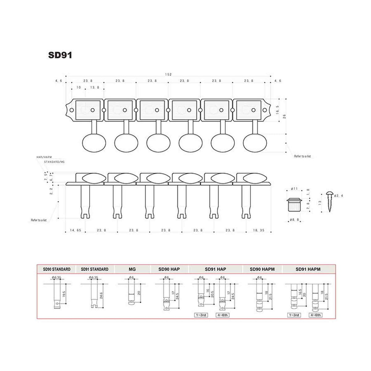 Gotoh GTH13026 SD91 stemmechanieken met 05M knoppen, 6R, nikkel