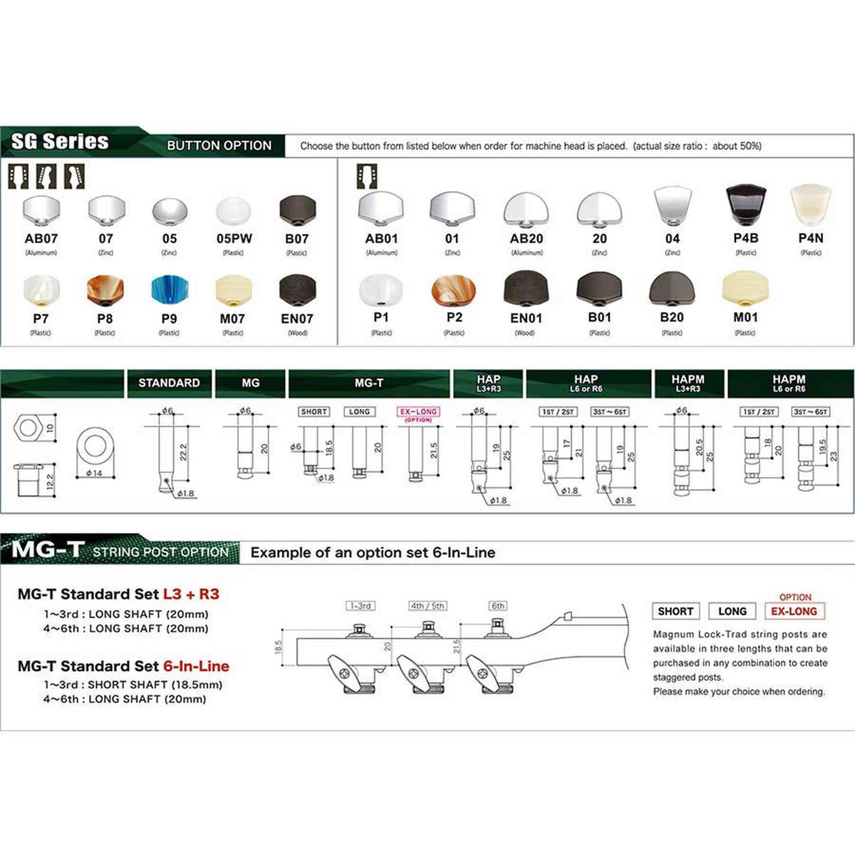 Gotoh GTH13892 SG381 stemmechanieken met HAP and 07 knoppen, 6L, chroom