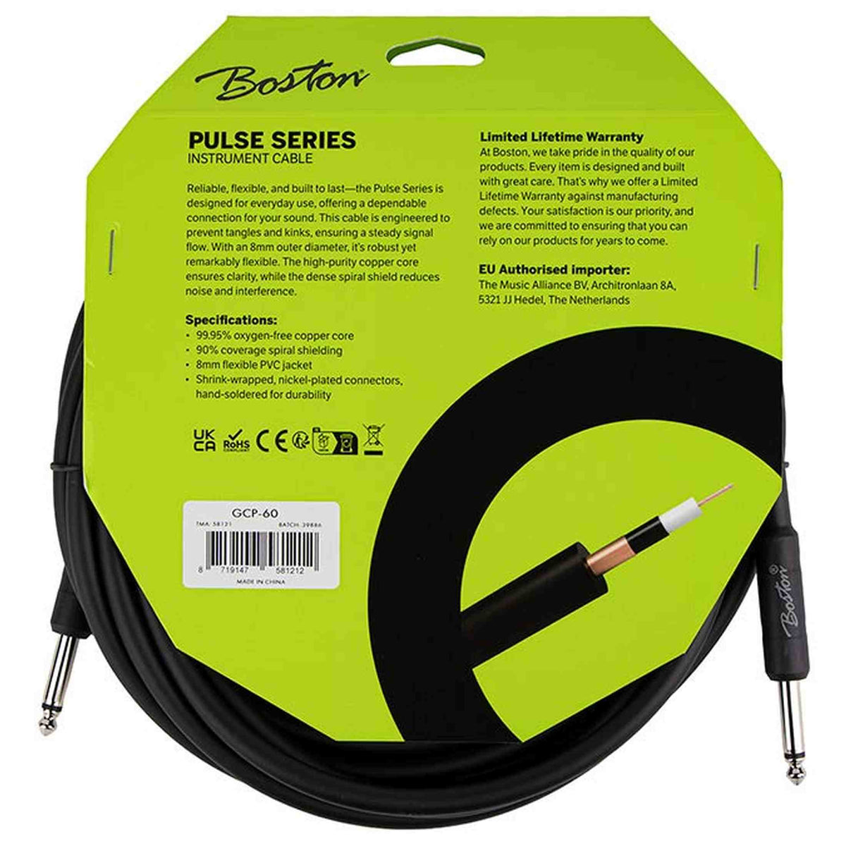 Boston GCP-60 Pulse Series instrumentkabel jack-jack 6 meter