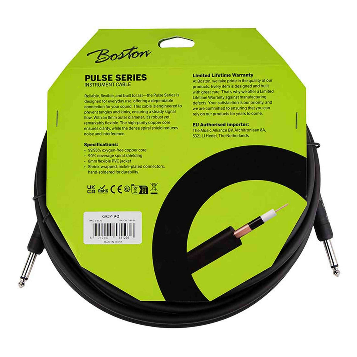 Boston GCP-90 Pulse Series instrumentkabel jack-jack 9 meter