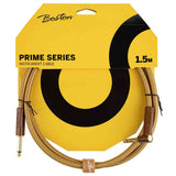 Boston GCRT-15A Prime Series woven jacket instrumentkabel jack–haakse jack 1,5 meter yellow tweed