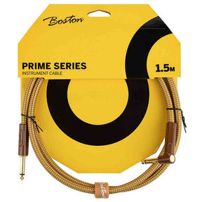 Boston GCRT-15A Prime Series woven jacket instrumentkabel jack–haakse jack 1,5 meter yellow tweed