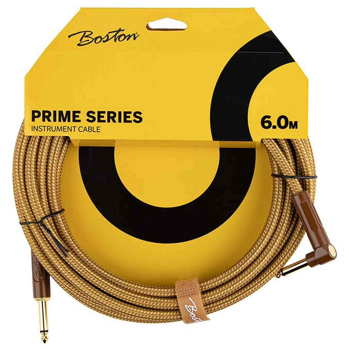Boston GCRT-60A Prime Series woven jacket instrumentkabel jack–haakse jack 6 meter yellow tweed