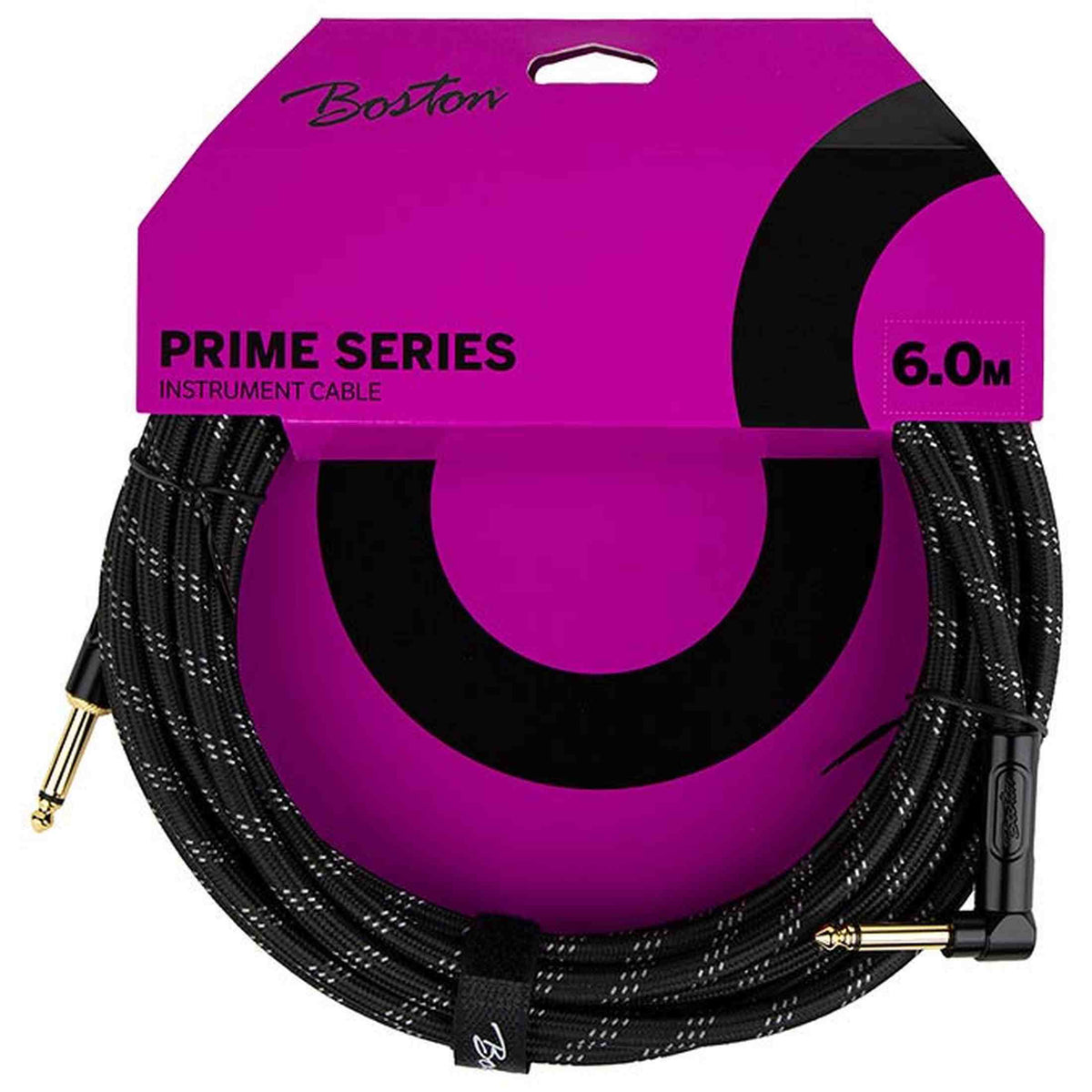 Boston GCRB-60A Prime Series woven jacket instrumentkabel jack–haakse jack 6 meter black tweed
