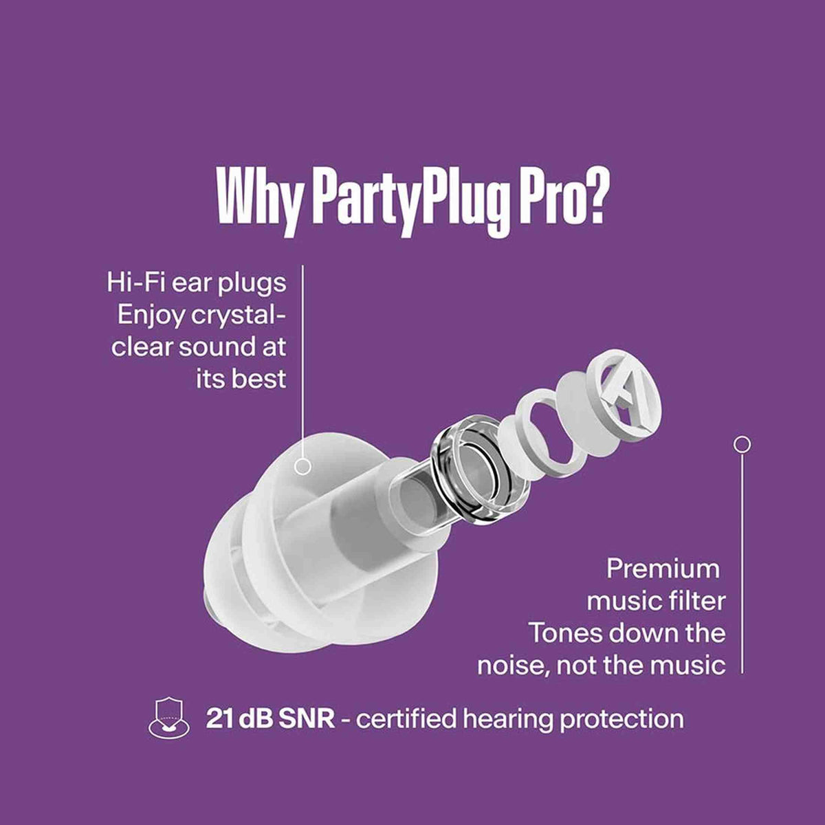Alpine ALP-PP/PRO-TR PartyPlug Pro Oordoppen Transparant met Muziekfilter en 3 Maten
