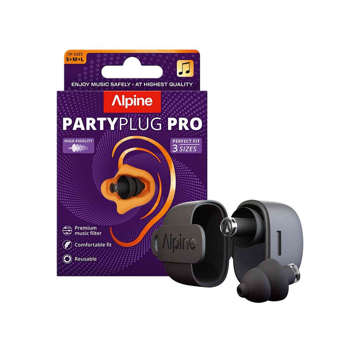 Alpine ALP-PP/PRO-BK PartyPlug Pro Oordoppen Zwart met Muziekfilter en 3 Maten