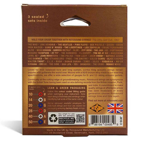 Rotosound JK10-3 Jumbo King 3-Pack Snarensets Akoestisch 010–050 – Phosphor Bronze