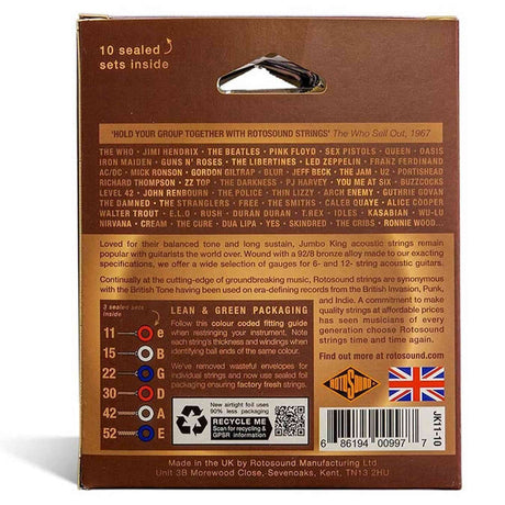 Rotosound JK10-10 Jumbo King 10-Pack Snarensets Akoestisch 010–050 – Phosphor Bronze