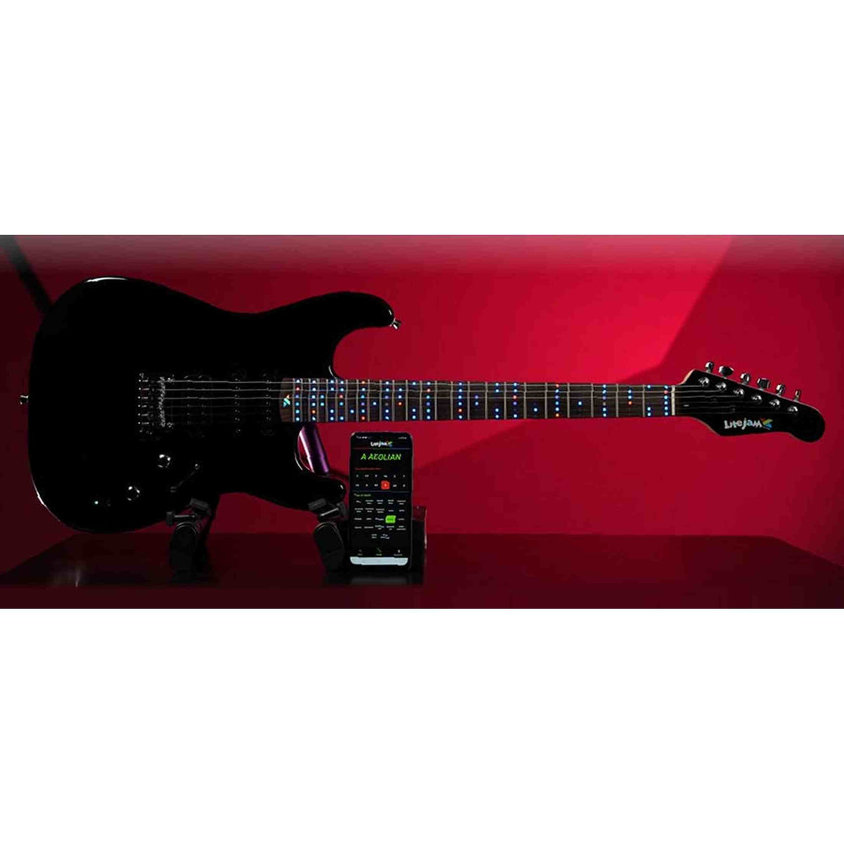 Litejam RGB24/WH elektrische gitaar – 24 frets, 144 RGB LED’s, HSH-configuratie, met gigbag, wit