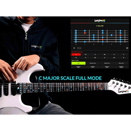 Litejam RGB24/WH elektrische gitaar – 24 frets, 144 RGB LED’s, HSH-configuratie, met gigbag, wit