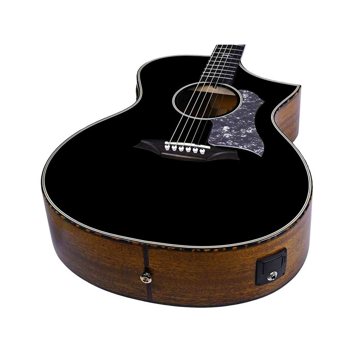 Bromo BAN4CE/BK Denali Series Hillside Auditorium Cutaway gitaar, solid mahogany top, glossy black, heavy duty tas
