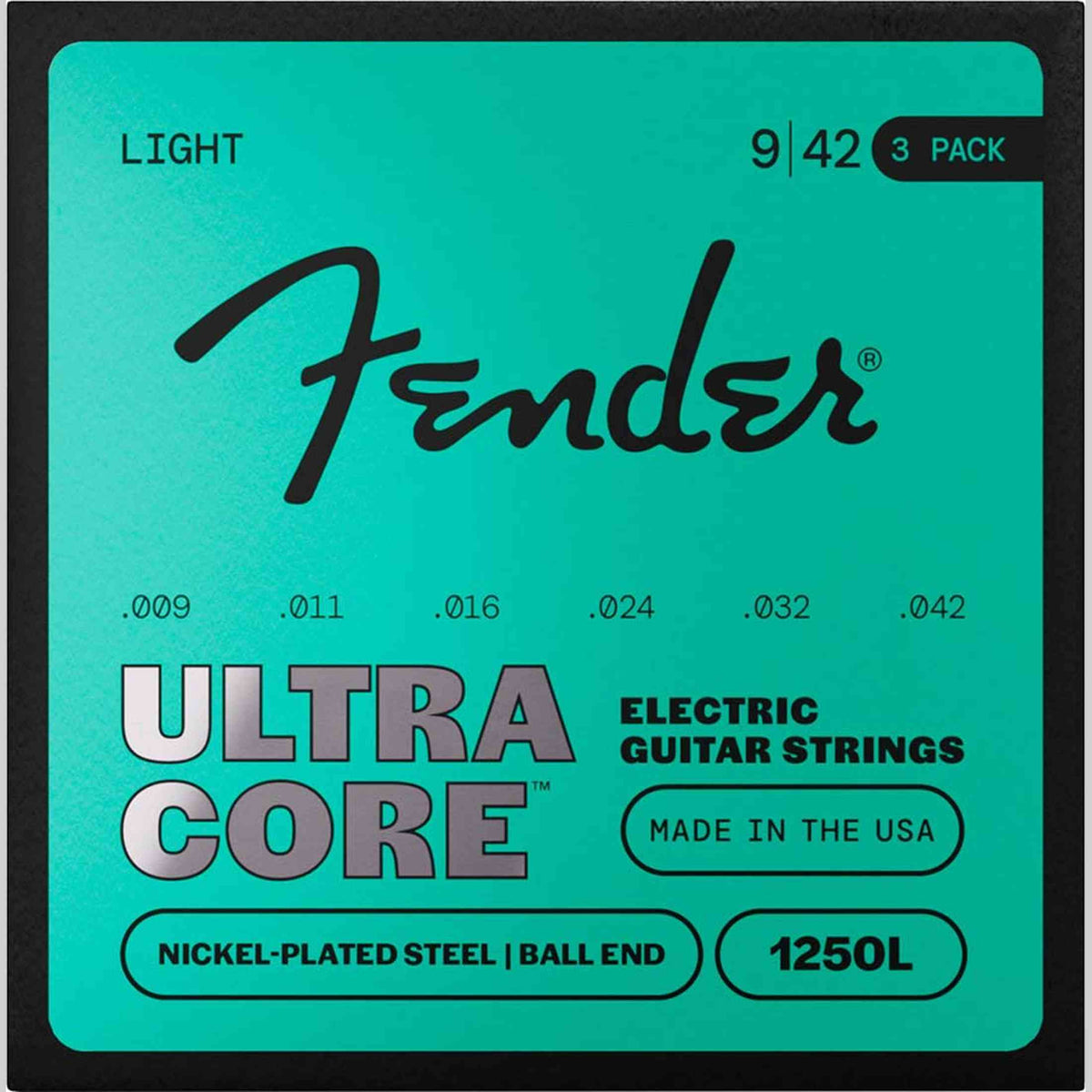 Fender 1250L UltraCore Elektrische Gitaar Snaren Nickel Plated Steel Ball End Extra Light 009-042 3-Pack