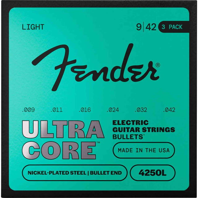 Fender 4250L UltraCore Elektrische Gitaar Snaren Nickel Plated Steel Bullet End Extra Light 009-042 3-Pack