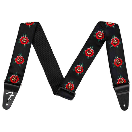 Fender 0990638015 Rose Gitaarband Rood Jacquard Nylon Verstelbaar Leer Uiteinden
