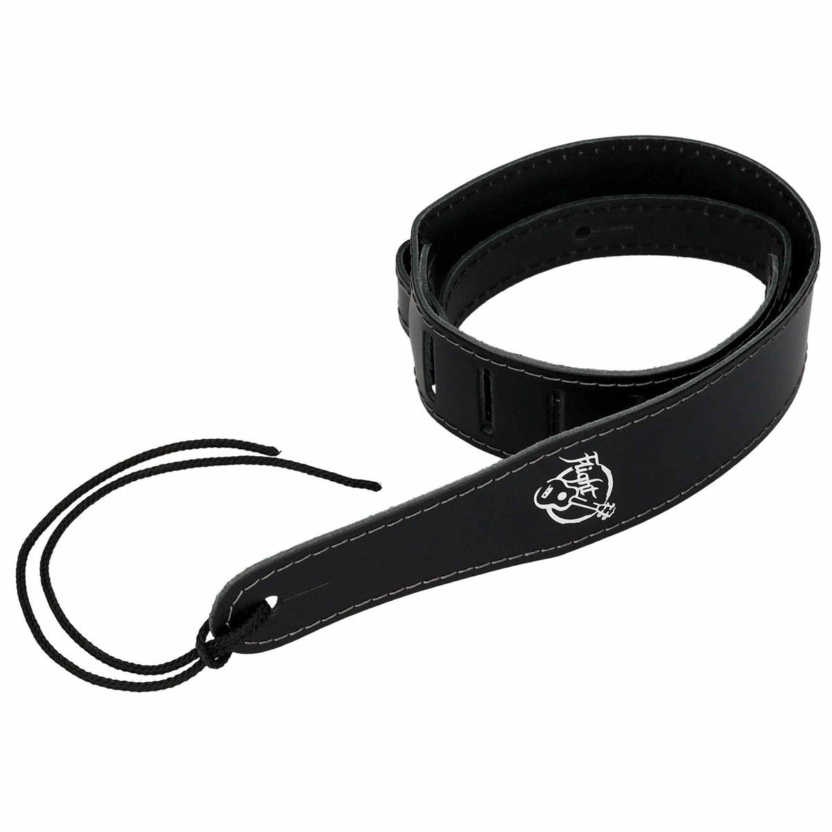 Flight S51 Zwarte Leren Ukulele Strap EU Handgemaakt met Headstock Tie
