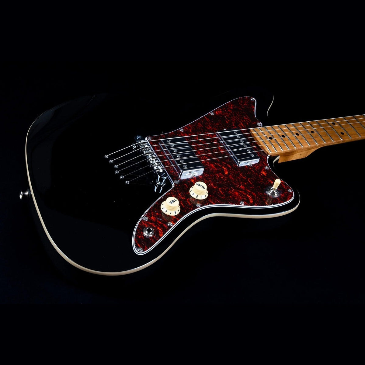 JET JJ-350 BK Offset Elektrische Gitaar HH Hardtail Roasted Maple Zwart