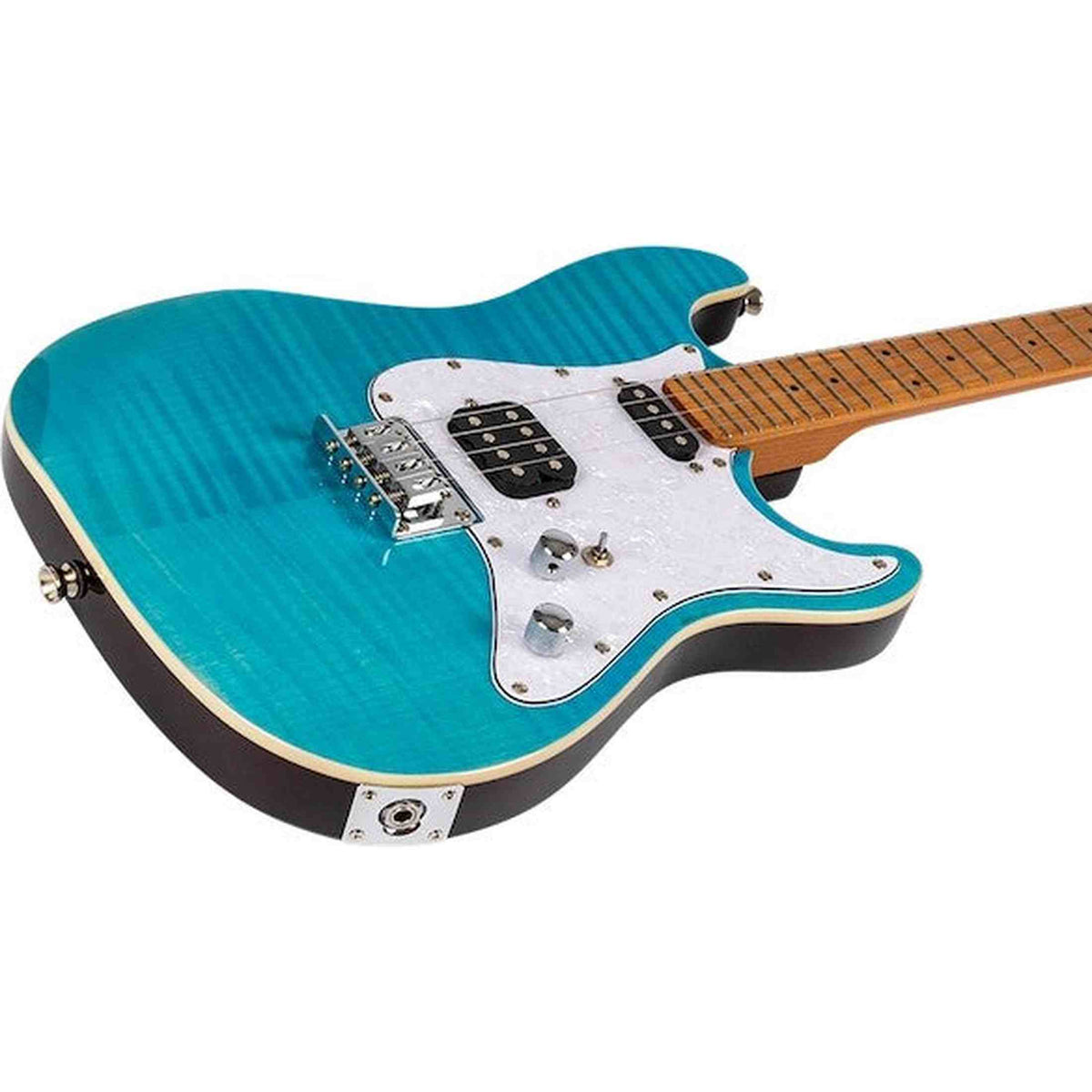 Flight Pathfinder OBL Baritone Solid Body Elektrische Ukulele met Flame Maple Top, Humbucker en Single Coil Pickups