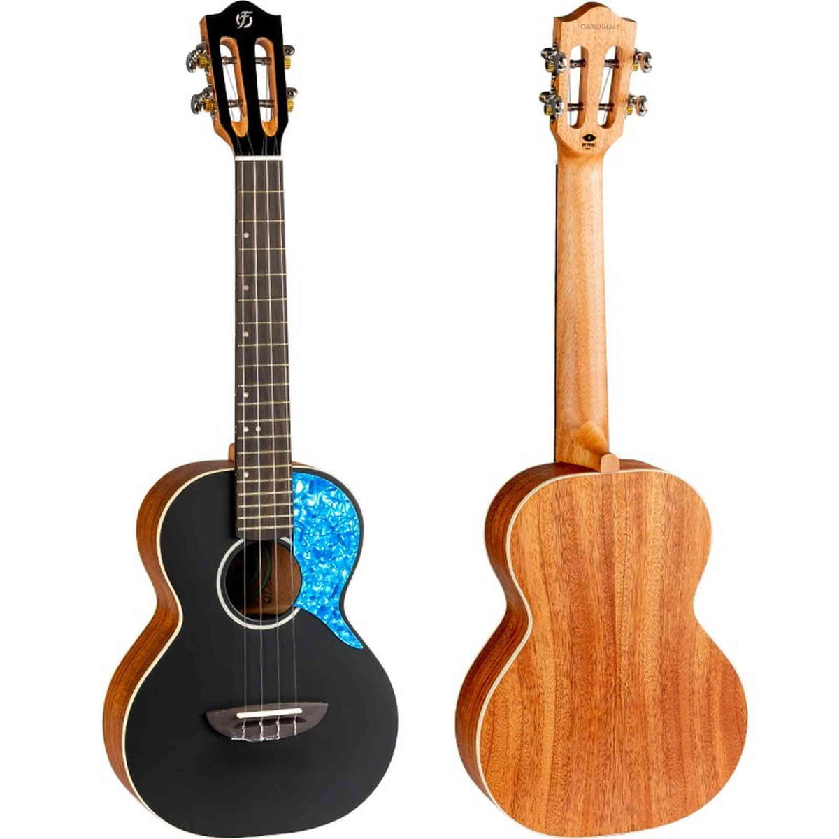 Flight Iris Tenor BK Ukulele met Solid Spruce Top, Mahogany Body en Zwarte Afwerking