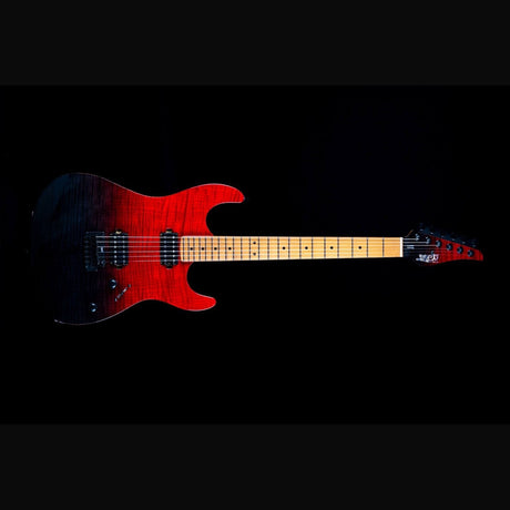 JET JS-1000 Vulcano S-style Elektrische Gitaar HH Flame Maple Top Roasted Maple Transparant Rood
