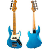 Flight Mini JB Bass LPB Elektrische Mini Bas Ukulele Metallic Blue met Dual Pickups en 584 mm Mensuur