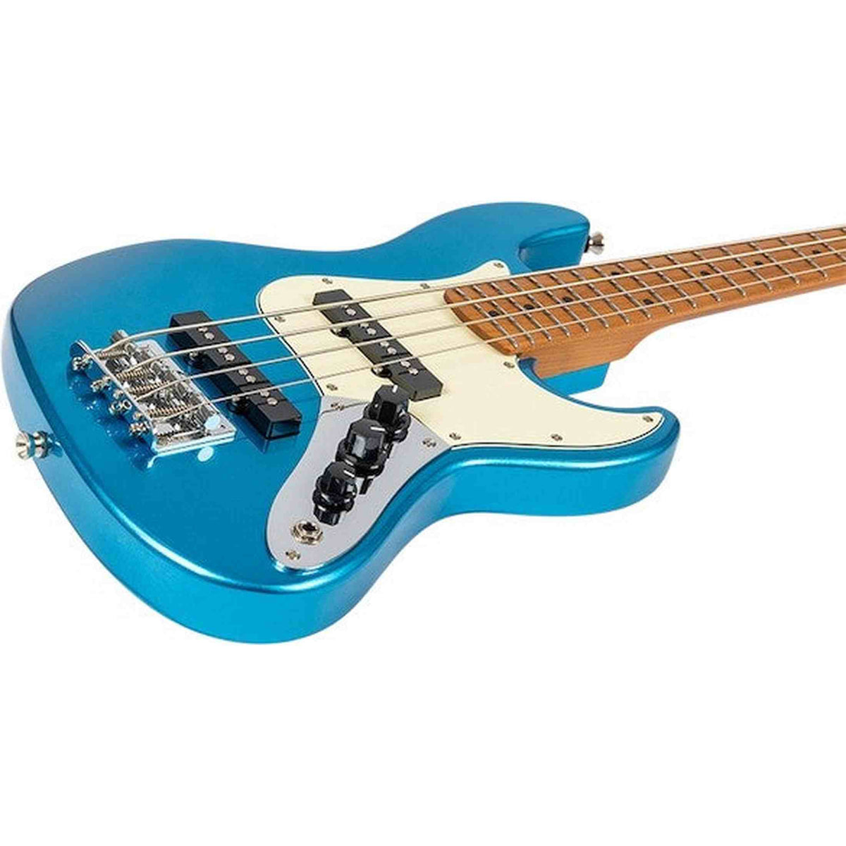Flight Mini JB Bass LPB Elektrische Mini Bas Ukulele Metallic Blue met Dual Pickups en 584 mm Mensuur