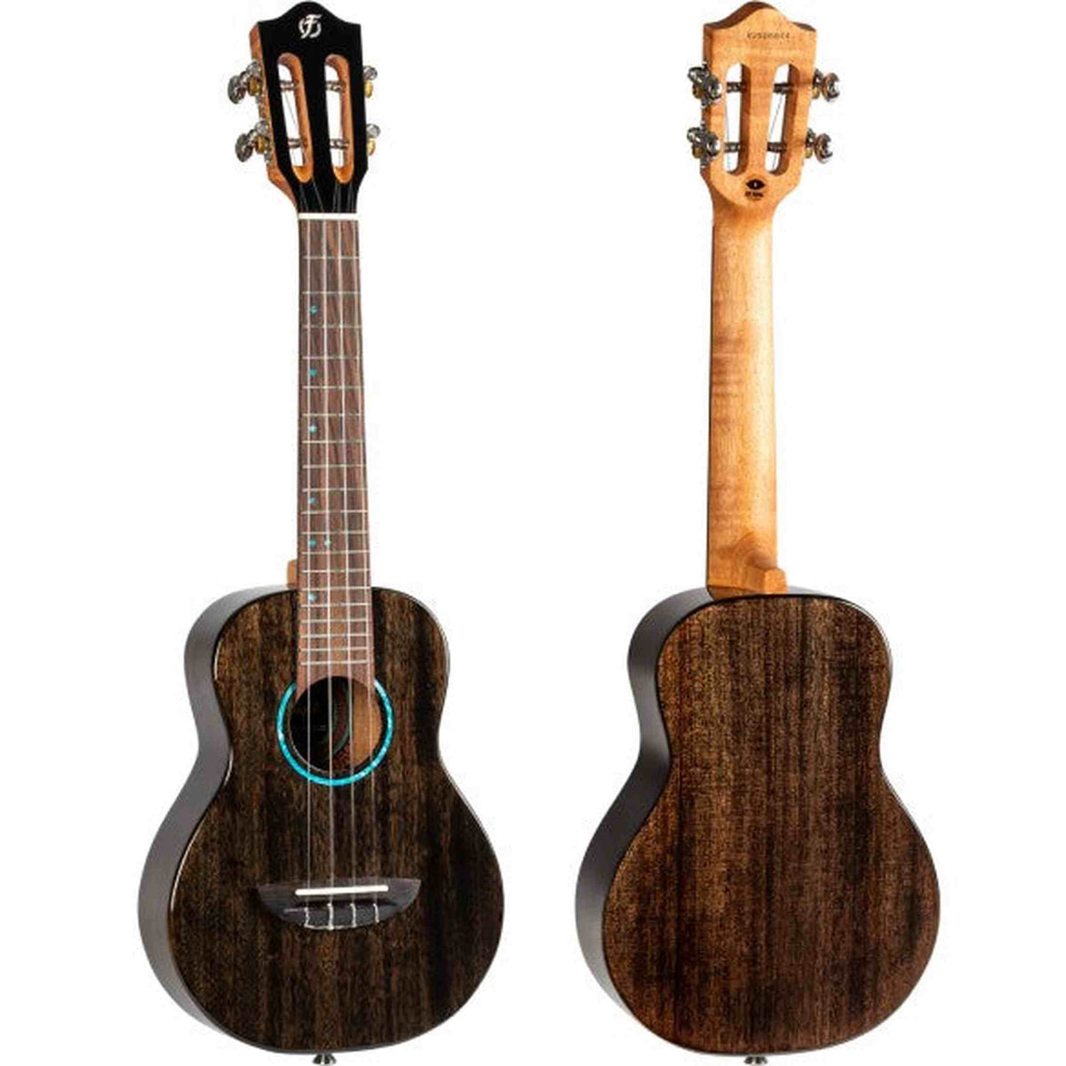 Flight Iris Tinta Concert TBK Ukulele met All Solid Mahogany Body, Rosewood Toets en Fluorocarbon Snaren, Transparent Black