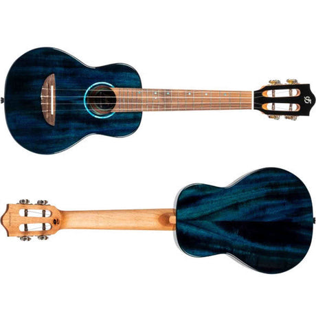 Flight Iris Tinta Concert TDB Ukulele met All Solid Mahogany Body, Rosewood Toets en Fluorocarbon Snaren, Transparent Blue