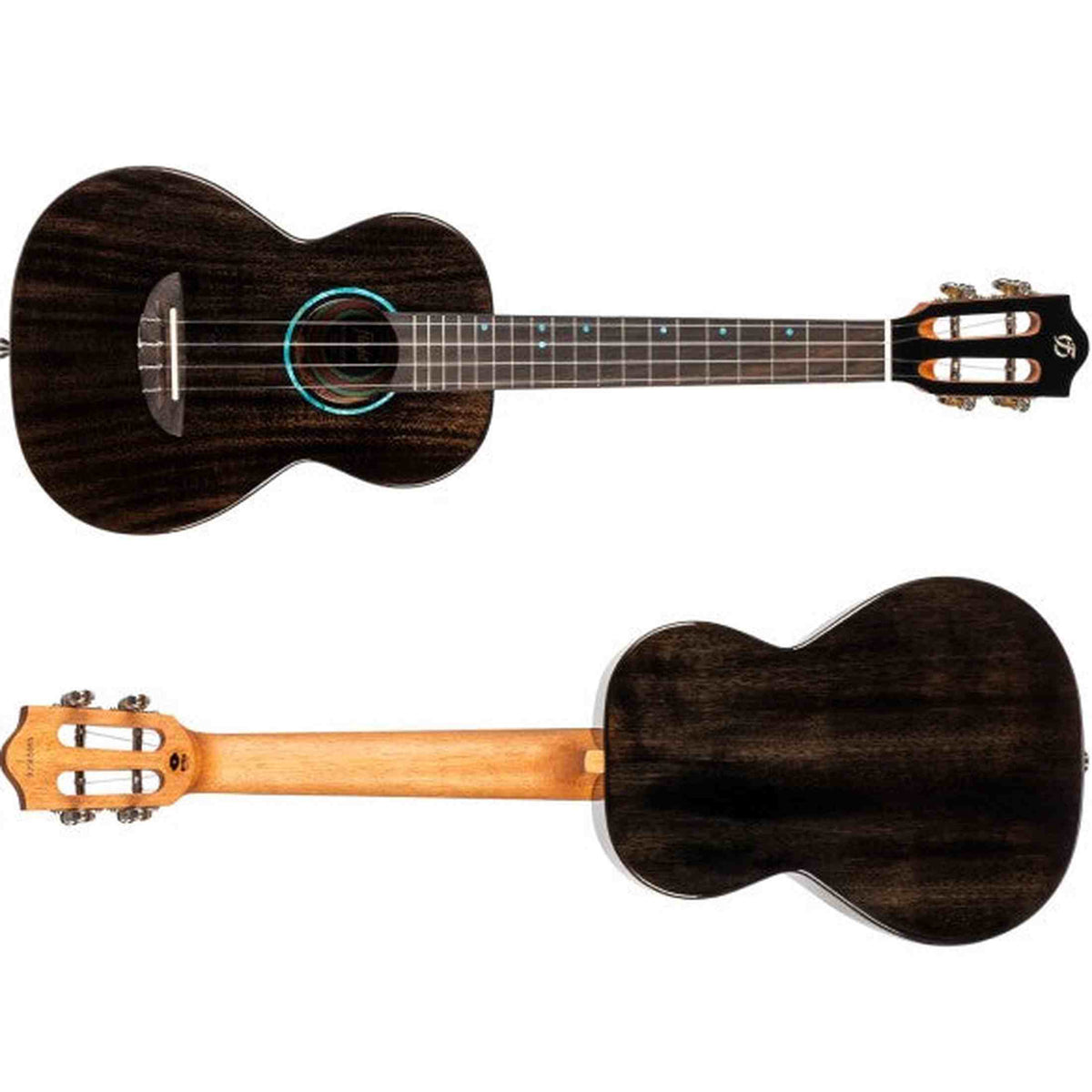Flight Iris Tinta Tenor TBK Ukulele met All Solid Mahogany Body, Rosewood Toets en Fluorocarbon Snaren, Transparent Black