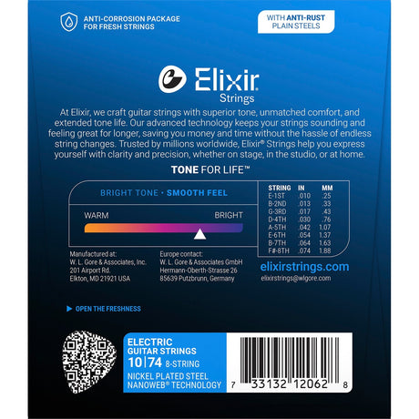 Elixir 12062 Nanoweb elektrische gitaarsnaren Light 8-String 010-074