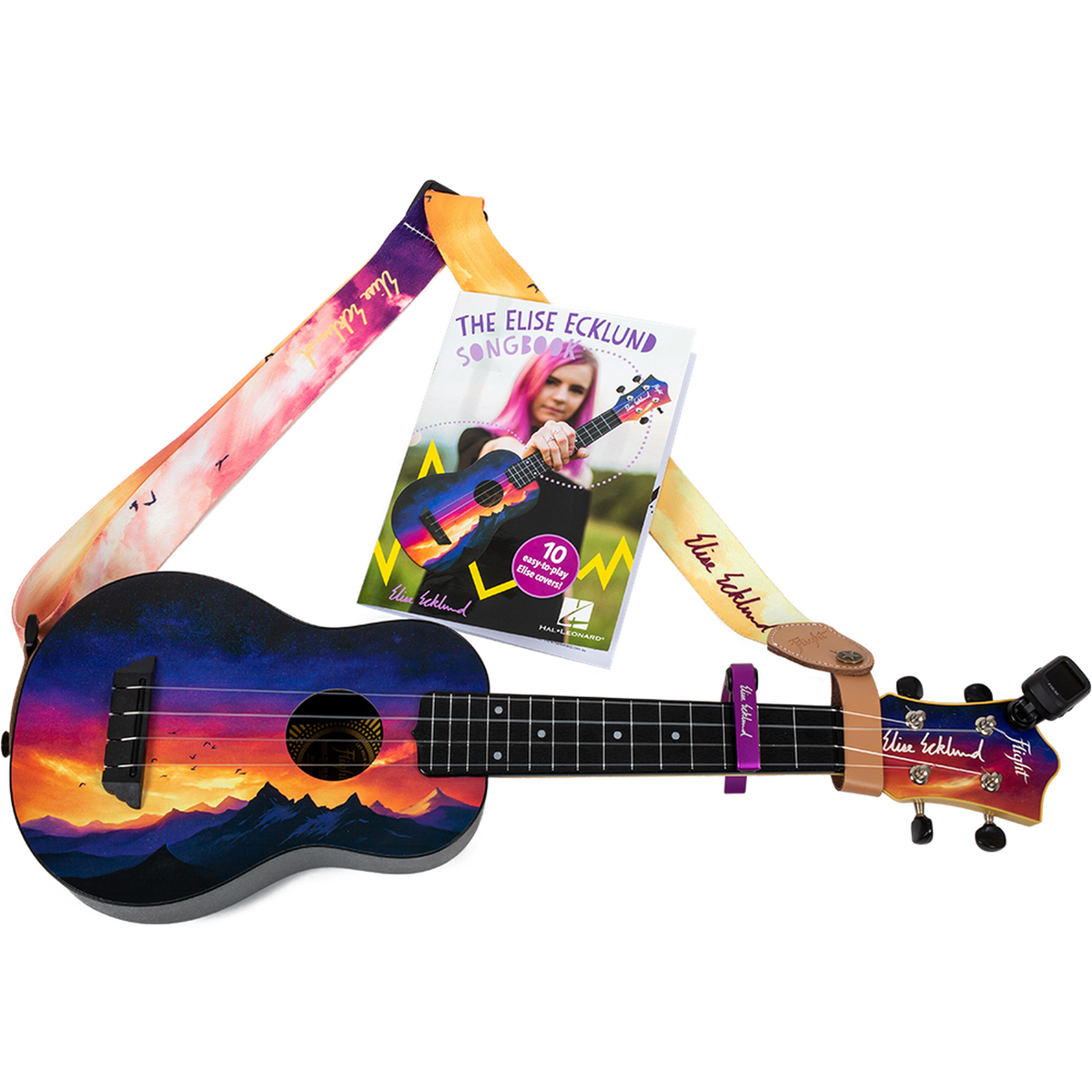 Flight TUS-EE Sunset PACK Elise Ecklund Signature Soprano Ukulele Set met Tuner, Capo, Strap, Songbook en Gigbag