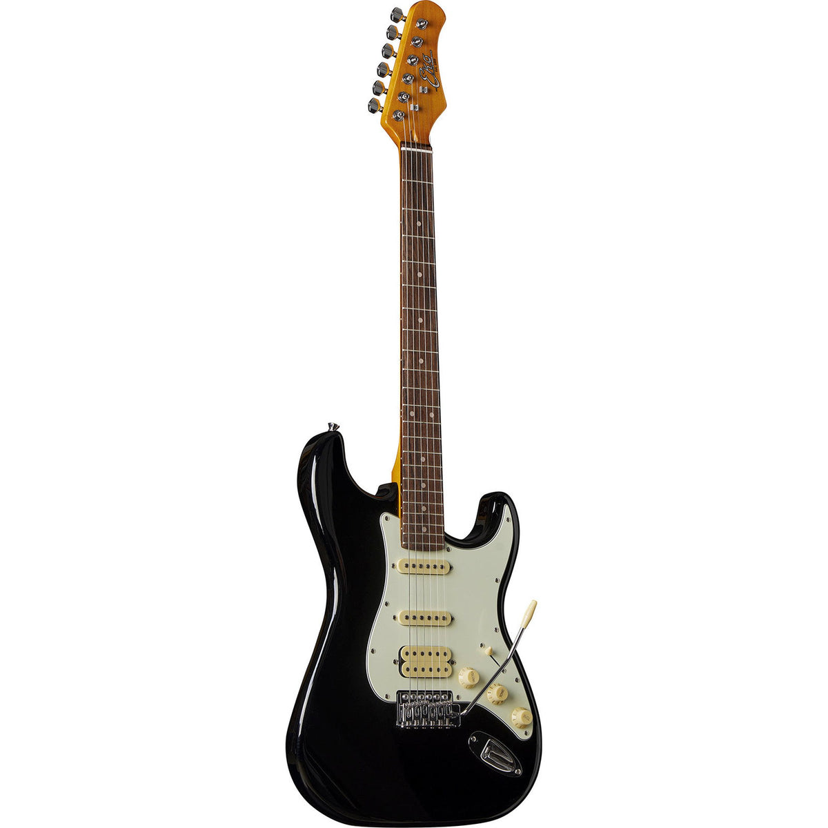 EKO ST350 BLK elektrische gitaar zwart, HSS pickups, 22 frets, laurier toets, vibrato