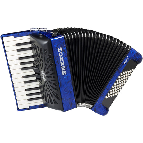 HOHNER A16542 Bravo II 48 Accordeon Blauw – 26 toetsen, 48 bassen, Silent Key, met gigbag en draagriem