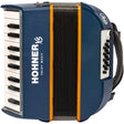 HOHNER A2901 XS Accordeon – 21 toetsen en 15 basssen, Blauw-Oranje, met gigbag en draagband voor kinderen