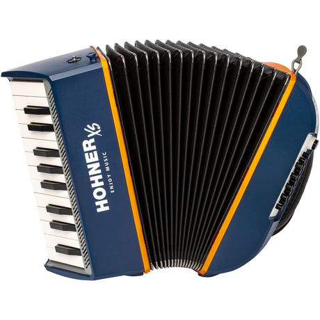 HOHNER A2901 XS Accordeon – 21 toetsen en 15 basssen, Blauw-Oranje, met gigbag en draagband voor kinderen