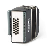 HOHNER A2931 XS Knopaccordeon- 21 knoppen en 15 bassen Grijs‑Wit met gigbag en volwassen draagriem
