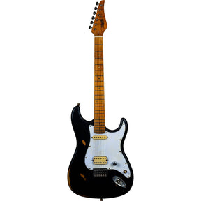 JET JS-800 RLC BK S-style Elektrische Gitaar HS Hardtail Roasted Maple Relic Zwart