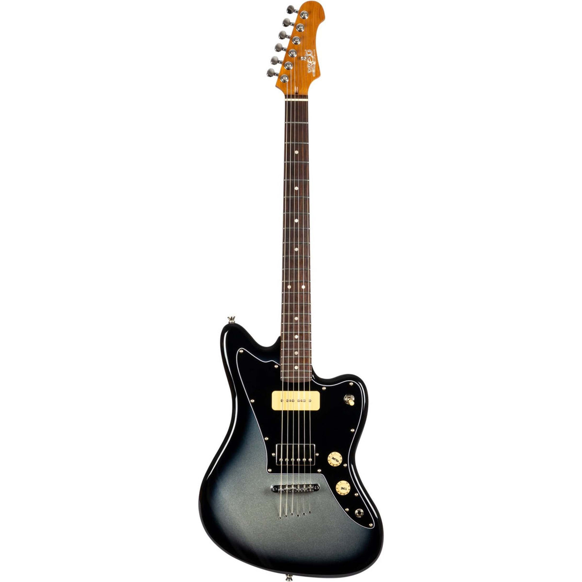 JET JJ-350 Baritone Moonburst Offset Elektrische Gitaar H + P90 Baritone 27 inch Rosewood Toets