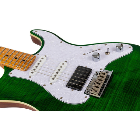 JET JS-600 TGR S-style Elektrische Gitaar HSS Mahonie Body Flame Maple Top Transparant Groen