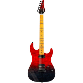 JET JS-1000 Vulcano S-style Elektrische Gitaar HH Flame Maple Top Roasted Maple Transparant Rood
